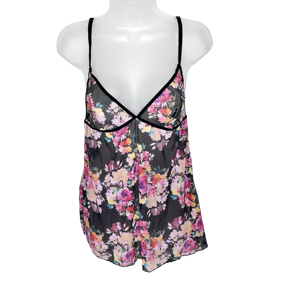 NWOT! Venus Floral Flyaway Open Back Babydoll Sheer Black Multicolor Size S